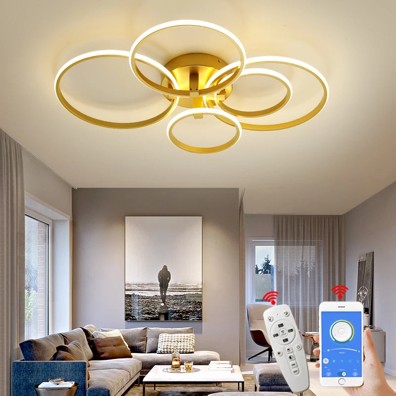 Brasil inclui imposto Lustres de led modernos para sala de estar sala de estudo quarto de cama decoração lâmpada de teto led lampara techo cor dourada luminárias de lustre de teto AC110-240V