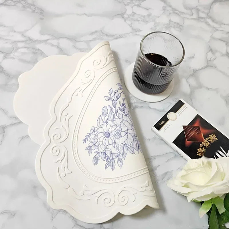 Tapete de jantar esculpido em silicone, padrão retrô, tapete de mesa floral para mesa de jantar, cozinha, café, utensílios de mesa, à prova d'água