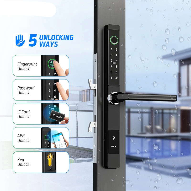 Do brasil ttlock app fechadura biométrica de alumínio aleax impressão digital maçaneta da porta digital keyless lock para vidro deslizante fechadura inteligente