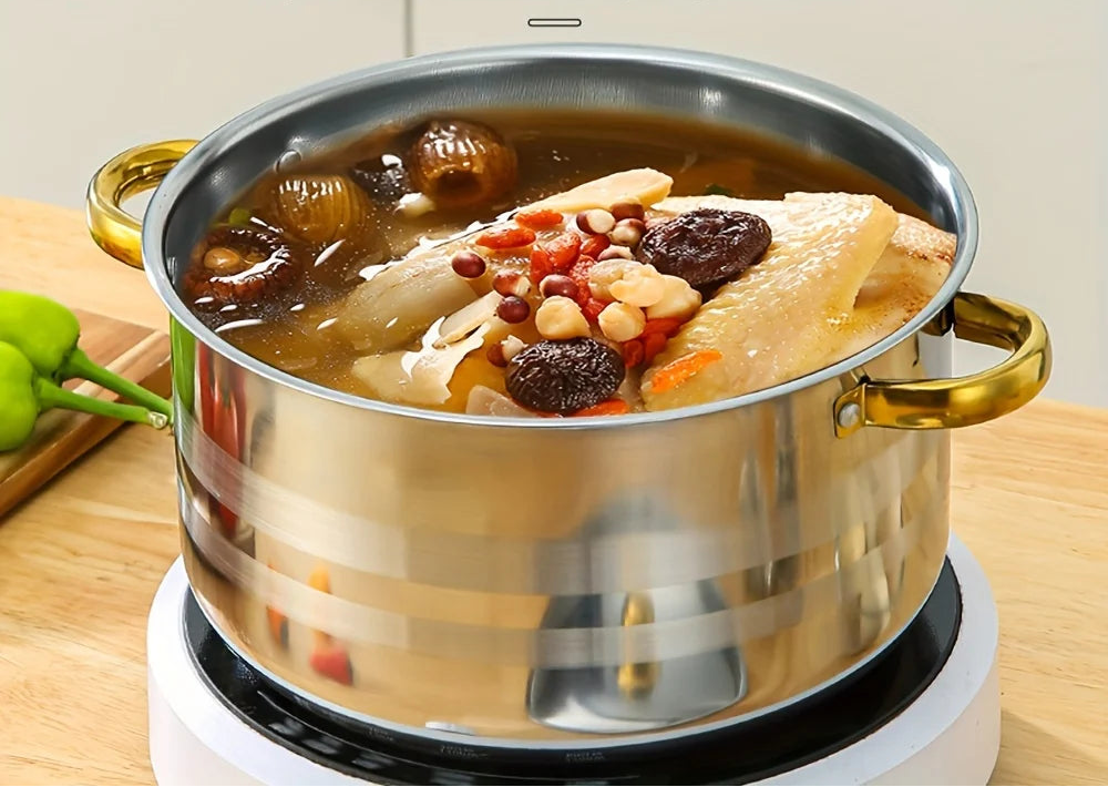 Conjunto de panela de sopa, panela de aço inoxidável, panela de ensopado de aço inoxidável, 5 panelas + 5 tampas, adequado para fogões de indução e fogões a gás
