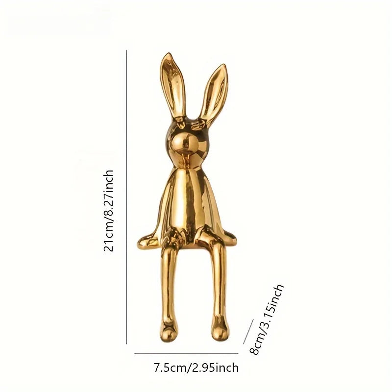 1 pçs cerâmica orelhas compridas sentado coelho quarto ornamentos estátua de luxo acessórios de decoração para casa high-end arte estética