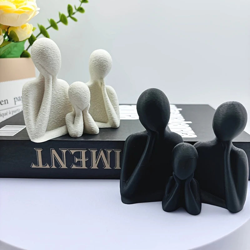 A Cozy 3D Ornament for a Family of Three, Abstract Minimalist Art Couple Decoration, Statue of Parents and Son, Light Luxury Home Desktop Decoration for Wine Cabinet, Living Room, Entrance, and Tv Cabinet, Is a Perfect Gift for Mom, Wife, or Friends