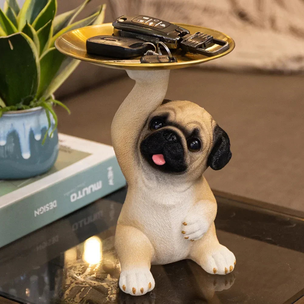 Cute Pug Dog Key Storage Ornament Entrance Key Storage Tray Decorative Ornament Light Luxury Housewarming Gift Sculpture