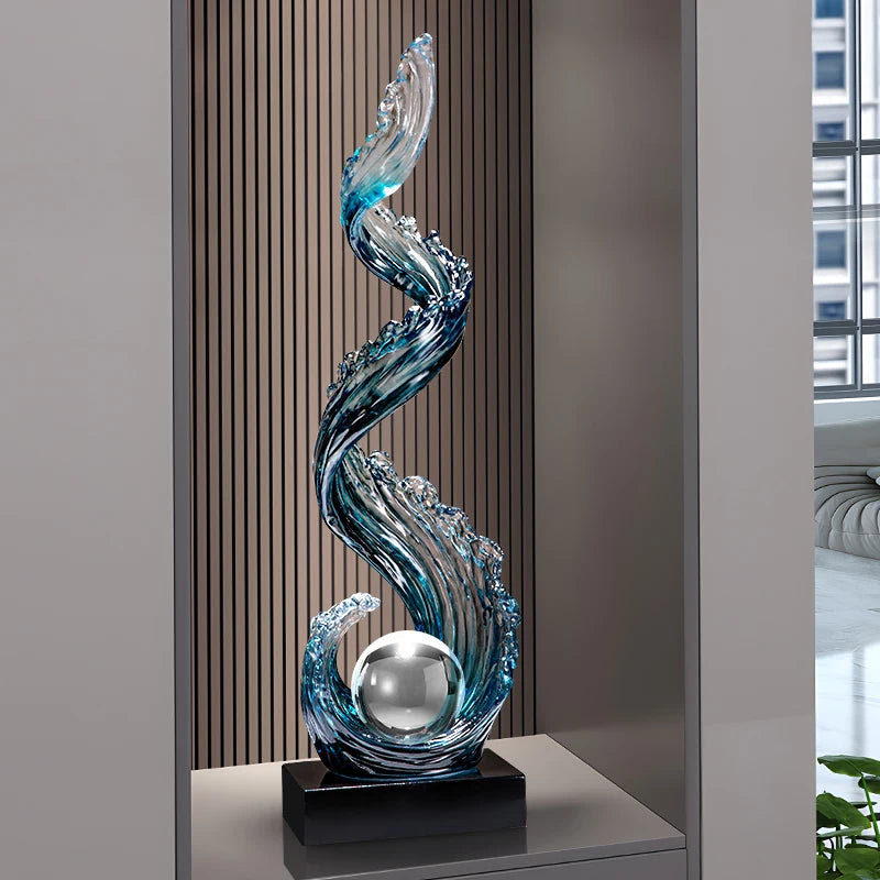 Decoração de casa decorações de subindo de vento e água, escultura de resina azul luxo sala de estar entrada decoração de arte vertical personalizada