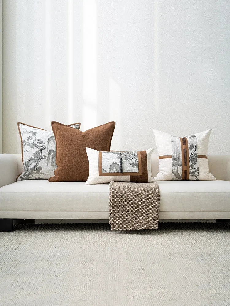 Xipin New Chinese Sle Modern Sofa Pillow Mountain Water Lacape Painting Lightweight Luxury Combination Folk Home Pillow