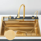 Pia de cozinha de aço inoxidável com torneira 75*45cm grande tigela única display digital pia cascata torneiras quentes e frias