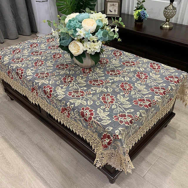Toalha de Mesa Elegante com Renda Floral Bordada