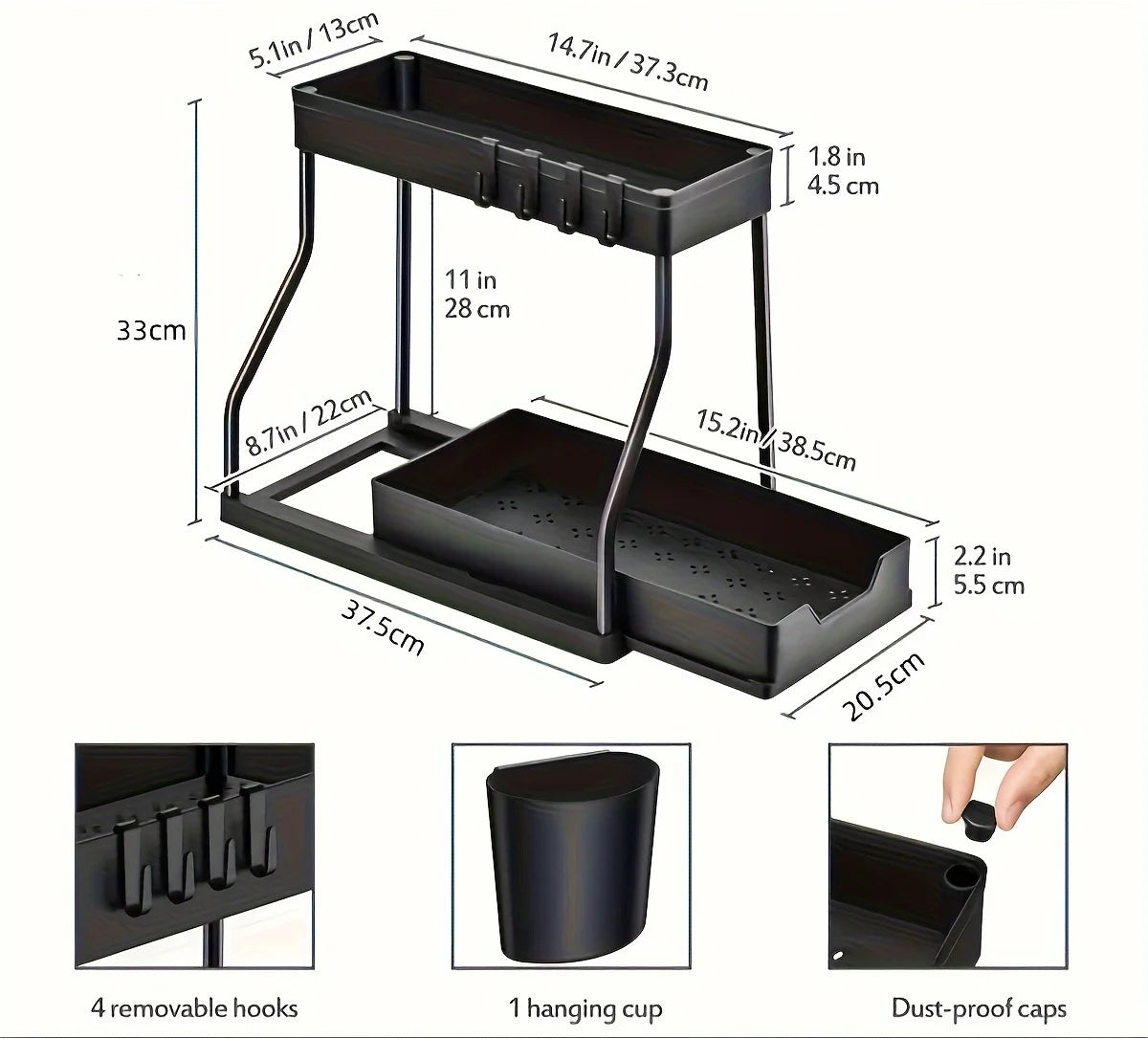 1Set Double Layer Storage Rack,Pull-out Storage Box, Cabinet Sink for Organizing and Organizing Storage Racks  Kitchen Organizer