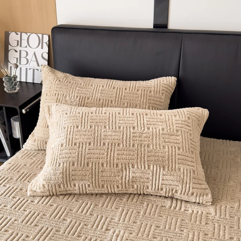 Inverno em relevo de pelúcia lençol macio quente coral veludo colchão protetor capa queen size bolso profundo elástico conjunto folha