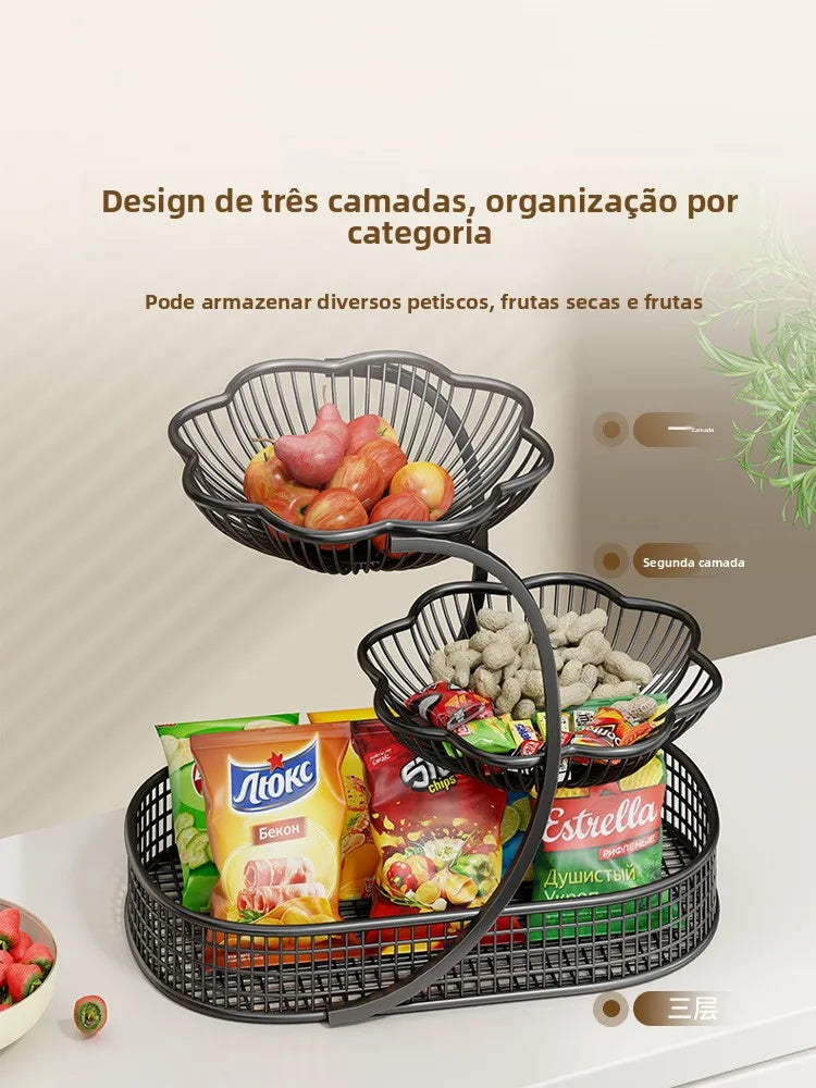 Cesta de Frutas de Metal Luxuosa, Bandeja para Armazenamento de Lanches, Caixa de Armazenamento para Mesa de Cé, Uso Domést...