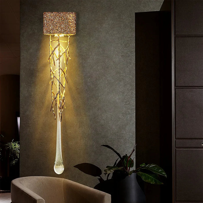 Luminária de Parede Cristal Luxo Gotas de Ouro