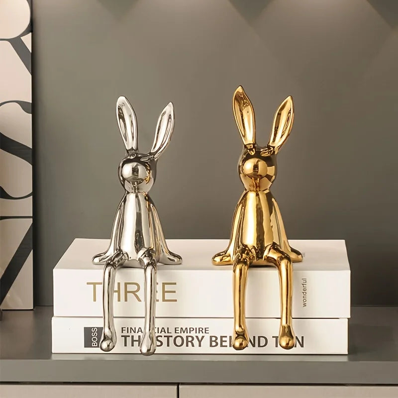 1 pçs cerâmica orelhas compridas sentado coelho quarto ornamentos estátua de luxo acessórios de decoração para casa high-end arte estética