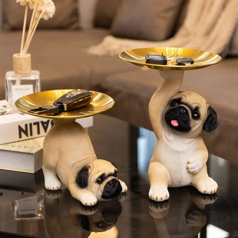 Cute Pug Dog Key Storage Ornament Entrance Key Storage Tray Decorative Ornament Light Luxury Housewarming Gift Sculpture
