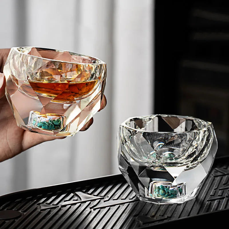 1PC 50ML Shot Glasses Diamond Faceted Double Bottom Crystal Glass Cup for Whiskey Espresso Tea Cup Bar Light Luxury Drinkware