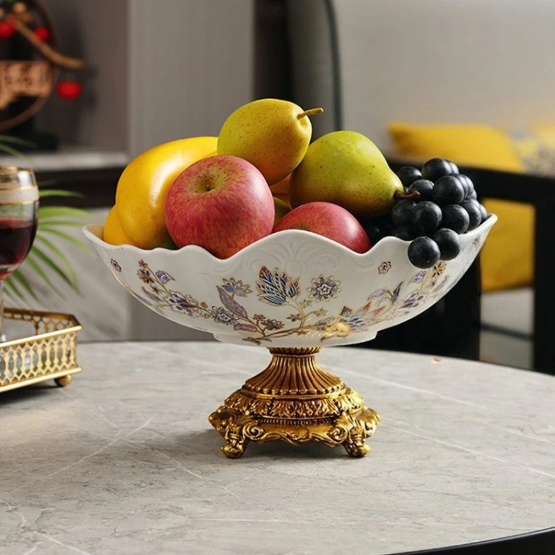 Novo estilo chinês criativo bandeja de frutas cerâmica com alta aparência e pé alto bandeja de armazenamento de lanche de frutas secas para uso doméstico