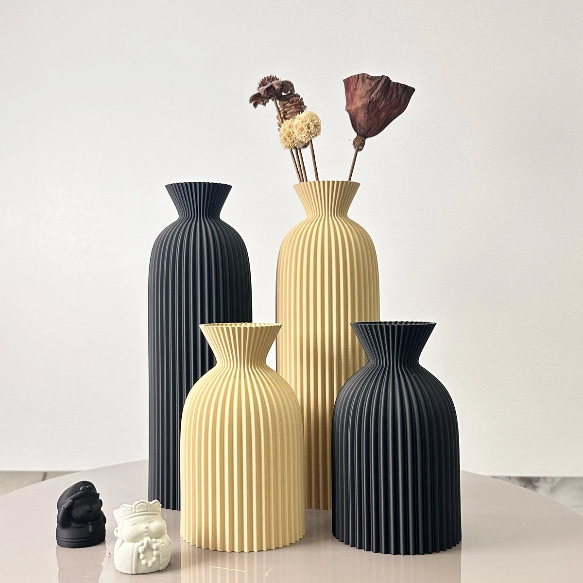 Conjunto de 2 peças de vaso seco de arte com padrão ondulado, vaso de flores secas, adequado para vaso de decoração de mesa de casa, vaso de decoração de foyer, vaso de flores secas, ornamento de vaso de decoração de escritório, melhor presente de feriado