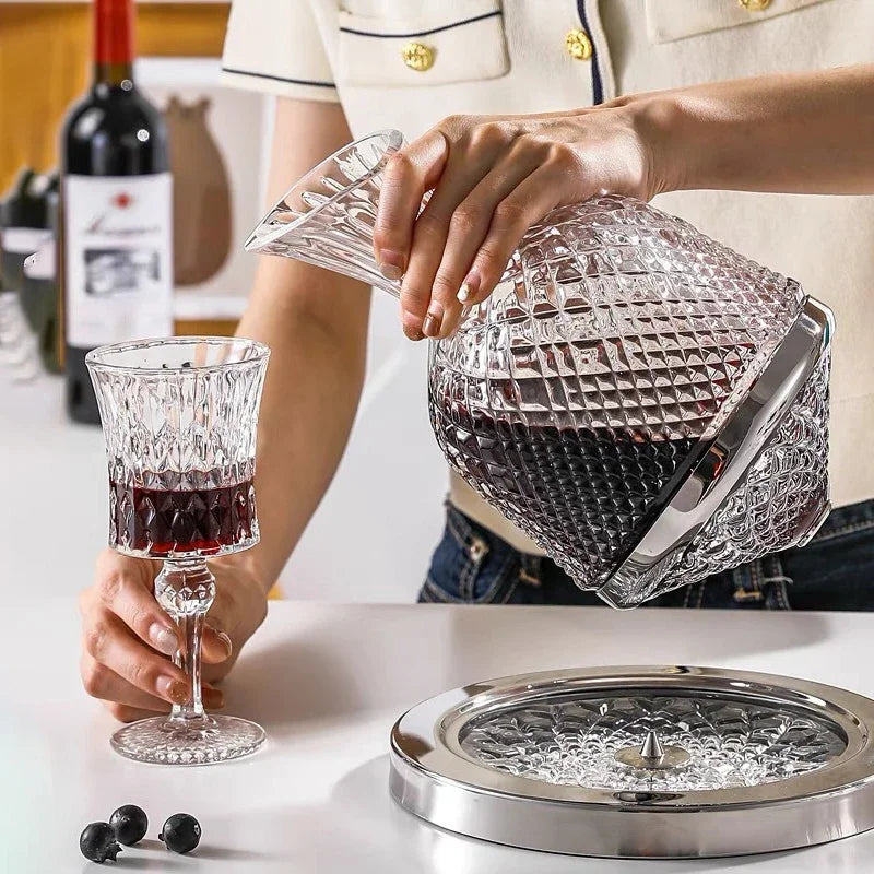 Spinning Crystal Red Wine Decanter, 360 ° Rotating Decanters, Lead-free Glass, Wine Accessories, 1500ml