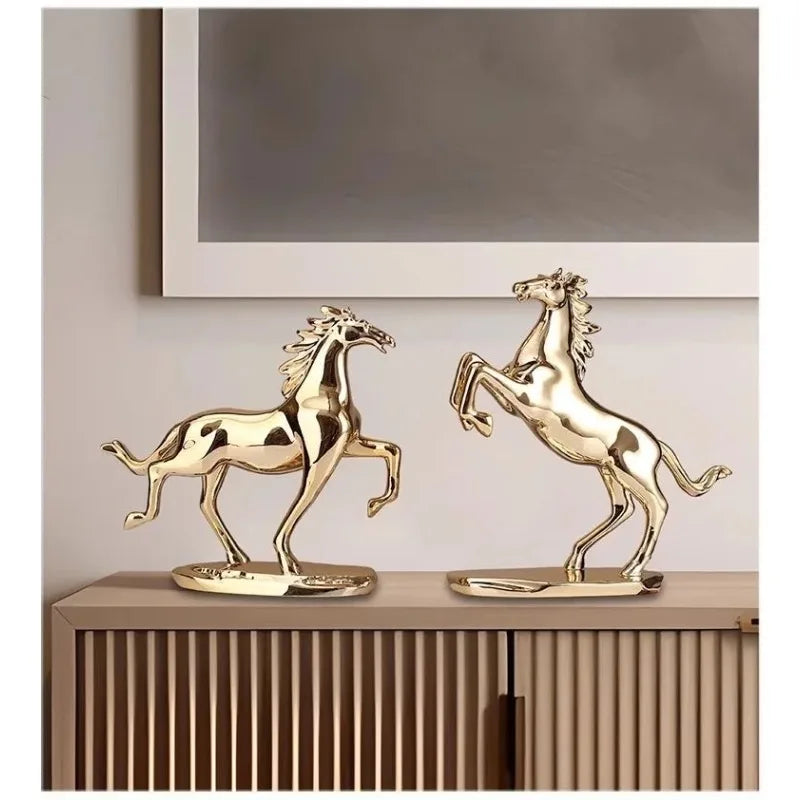 Escultura de Cavalo em Resina Eletrogalvanizada, Decoração de Riqueza para Sala de Estar, Escritório, Hotel, Estátua Ornamental, Presentes do Ano do Cavalo