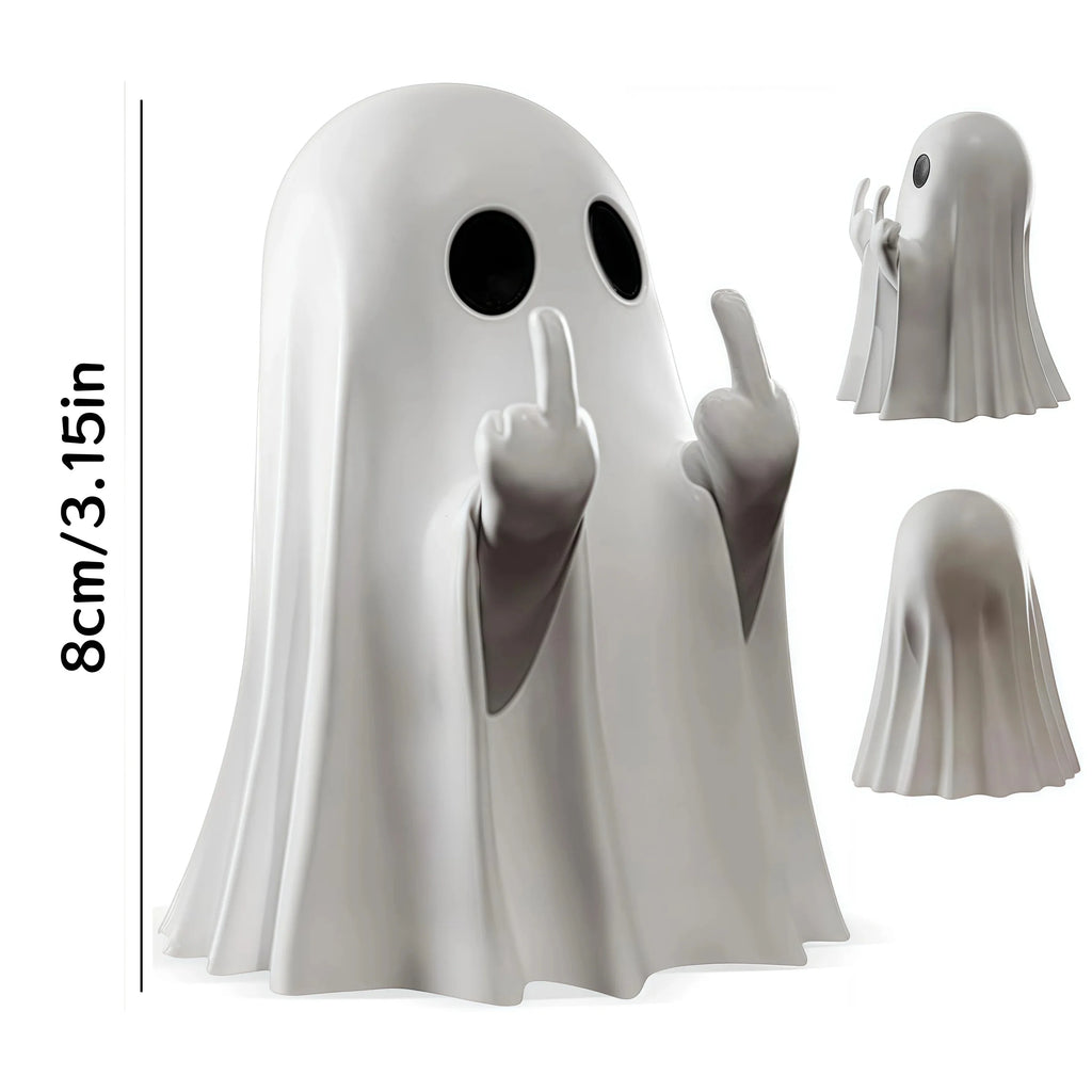 Estátua de fantasma fofa de dedo médio, estatuetas de fantasmas pequenas e assustadoras, decorações para casa de Halloween, prateleira de peças centrais de mesa de centro