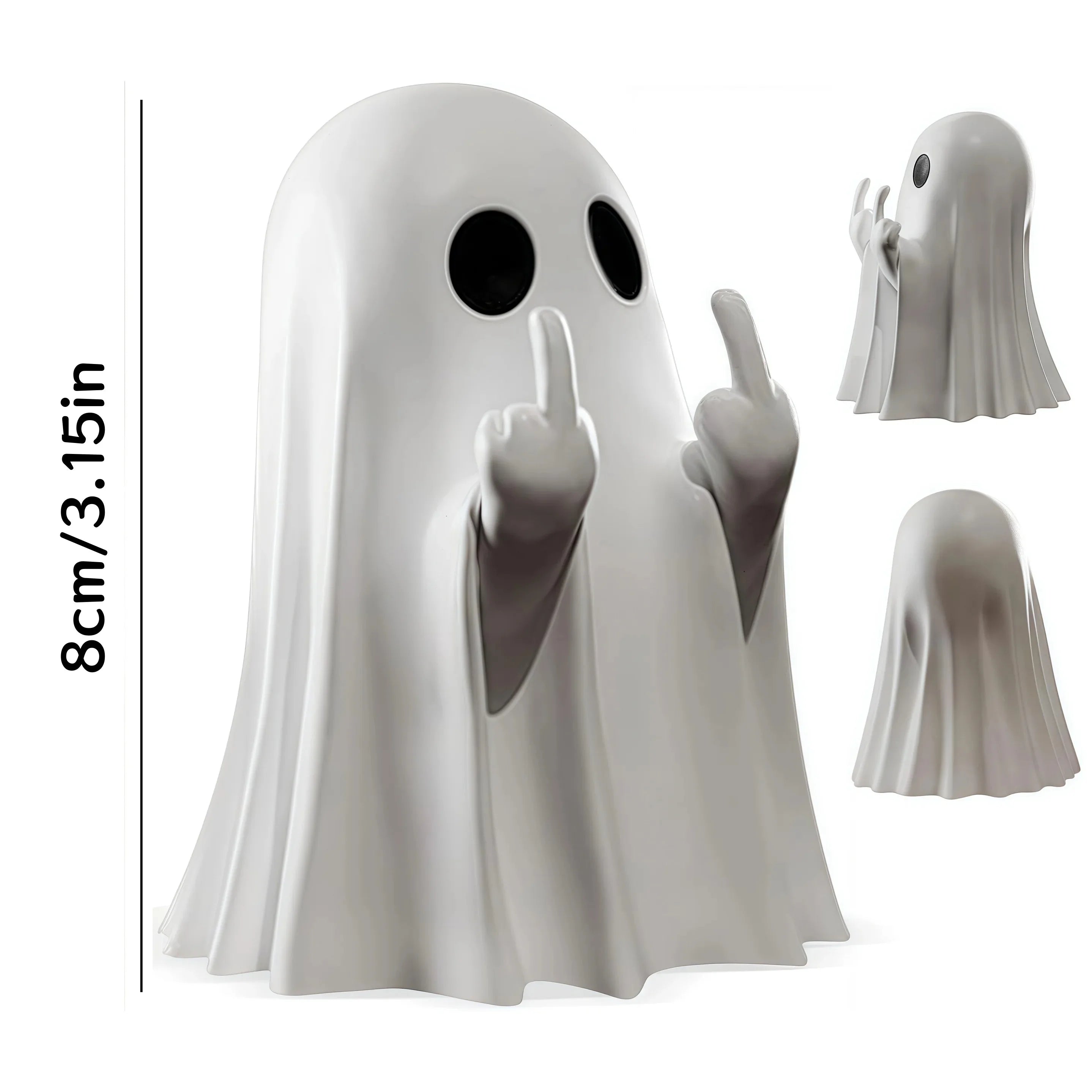 Estátua de fantasma fofa de dedo médio, estatuetas de fantasmas pequenas e assustadoras, decorações para casa de Halloween, prateleira de peças centrais de mesa de centro