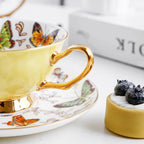 220ml, conjunto de xícara de chá de porcelana de osso fino com pires, design de borboleta colorida tasse uma xícara de cerâmica de café, pires de xícara de café expresso.