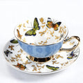 220ml, conjunto de xícara de chá de porcelana de osso fino com pires, design de borboleta colorida tasse uma xícara de cerâmica de café, pires de xícara de café expresso.