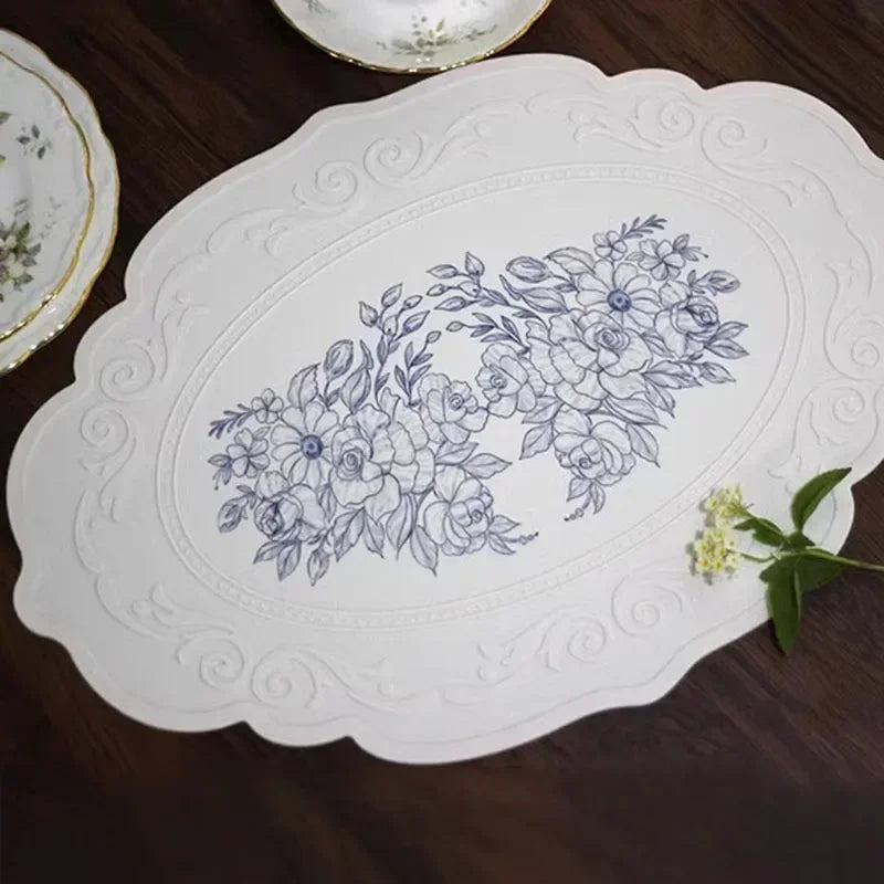 Tapete de jantar esculpido em silicone, padrão retrô, tapete de mesa floral para mesa de jantar, cozinha, café, utensílios de mesa, à prova d'água