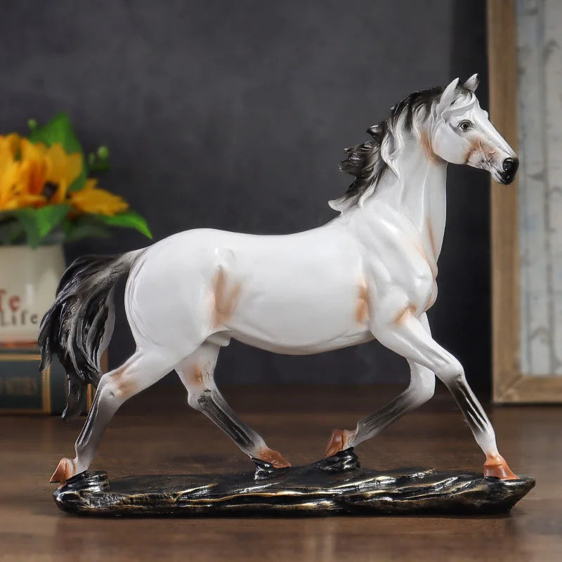 Escultura de cavalo de resina vintage estilo chinês, decoração de casa para quartos, estudos e mesas de escritório, colecionáveis de arte