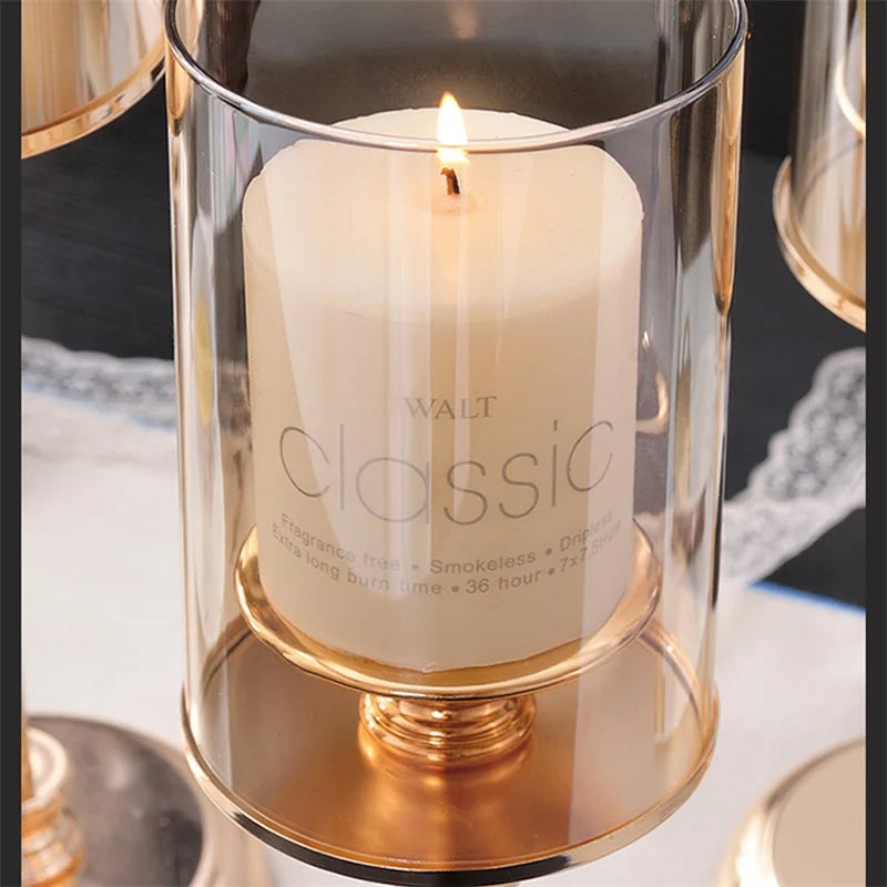 Castiçal de vidro estilo europeu, decoração de luz de luxo para casa, decoração romântica de jantar à luz de velas