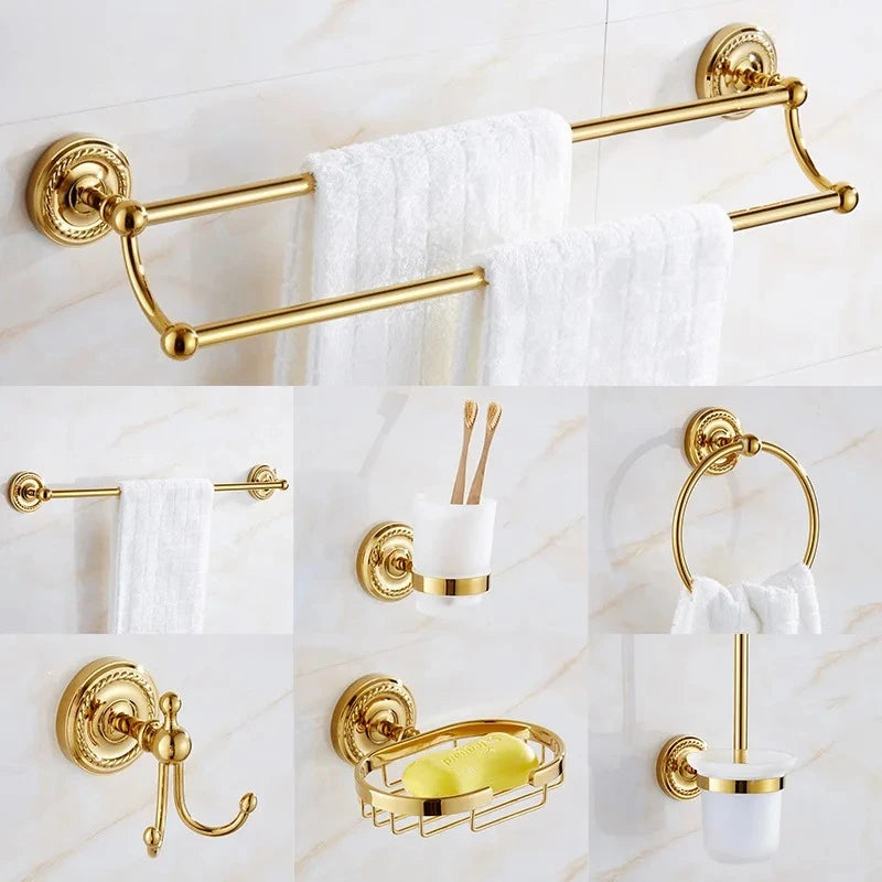 Luxury Gold Brass Bathroom Accessories Set,Robe hook,Paper Holder,Towel Bar,Towel Ring,bathroom sets, Gold Towel Rack,Soap Dish