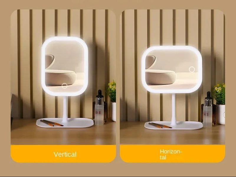 Espelho de Maquiagem LED Tricolor com Controle de Toque