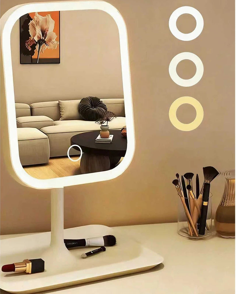 Espelho de Maquiagem LED Tricolor com Controle de Toque