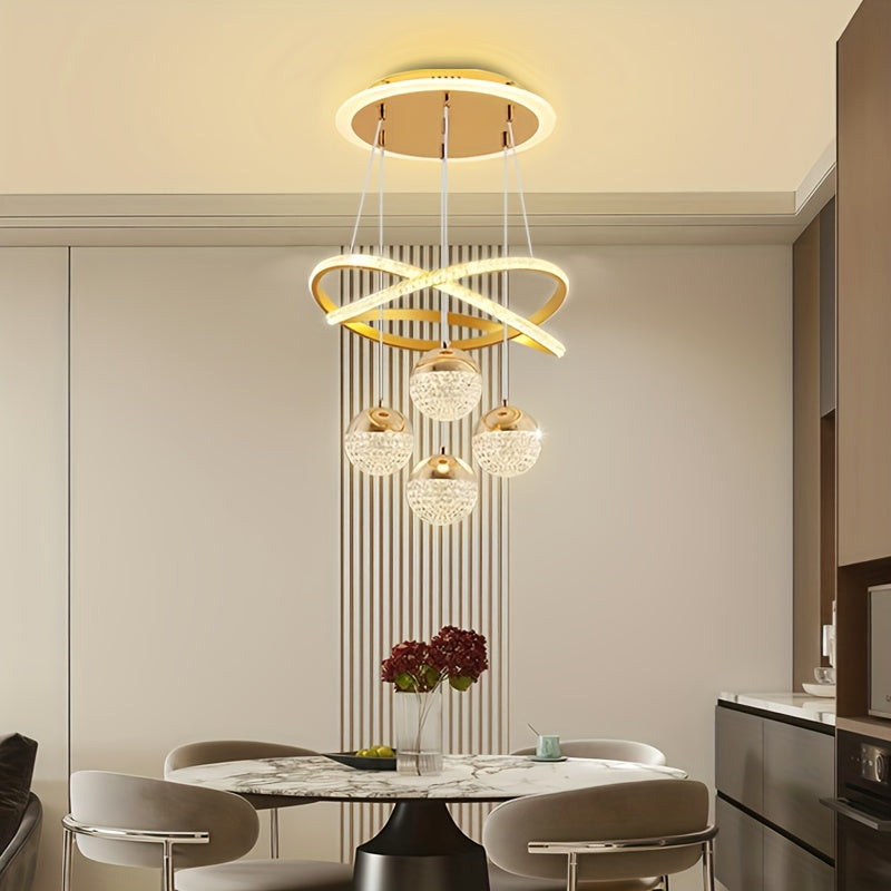 Luminoso, Elegante, de Alta Qualidade, Moderno, Simples, de Luxo Leve, Base de 4 Bolas LED, Anel Luminoso, Linha de Suspensão Ajustável, Processo de Eletroplaca, Adequado para Sala de Estar, Quarto, Estudo, Corredor, Sala de Jantar, Bar, Luz Pendente, Luz Pendente Suspensa, Luz Pendente Interior