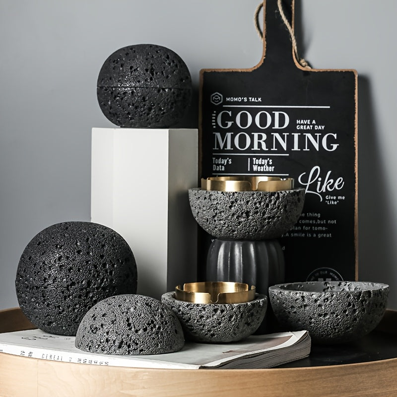 Nordic Industrial Minimalist Concrete Ashtray, Artisan-Made Natural Texture, Removable Stainless Steel Bowl & Anti-Fly Ash Lid - Easy Clean, Durable Outdoor/Indoor Decor for Living Room, Bar, Office - Ideal Father's Day, Christmas, Housewarming Gift