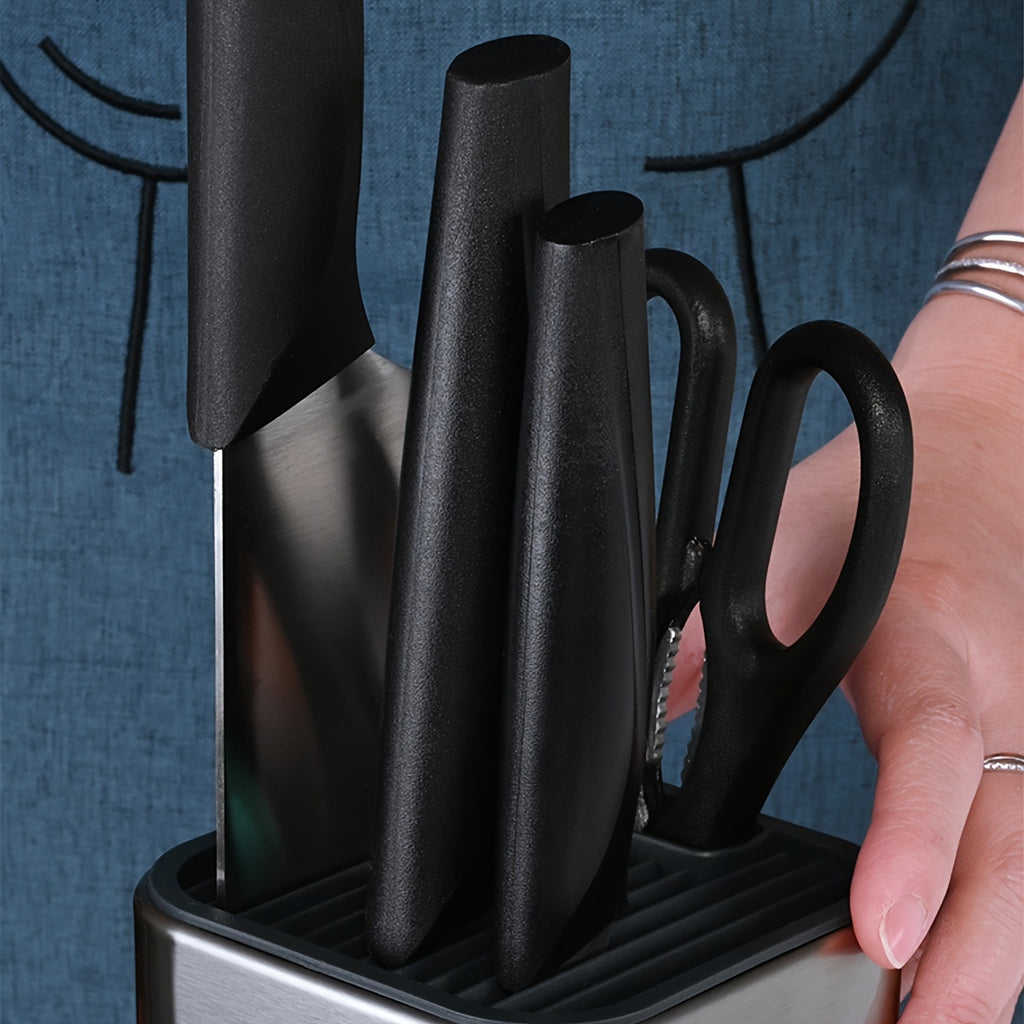 1pc Sleek Stainless Steel  Holder with Wooden Handle - Single Slot, Kitchen Rack for Knives & Cutting Boards, Durable Plastic Construction