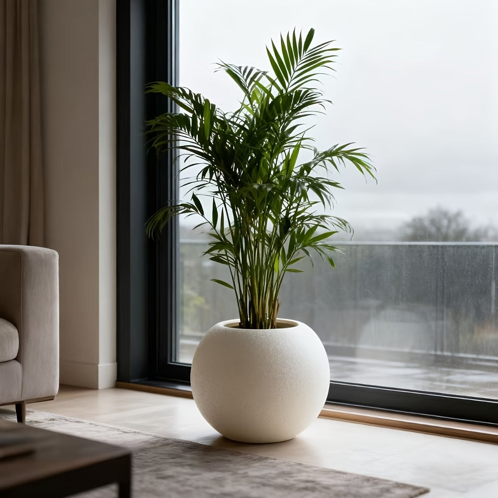 Floreira de Chão Esférica Branca Minimalista | Vaso de Plástico Resistente às Intempéries para Plantas de Interior e Exterior & Decoração Festiva, Estilo Contemporâneo, Formato Redondo