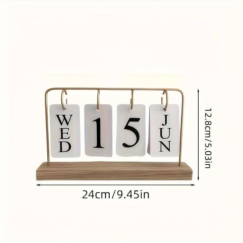 Classic Wooden Perpetual Calendar, a Flip-Style Calendar That Shows The Month And Date, Perfect for Decorating Your Desk Or Home, in a Golden End. Note That It Does Not Include Detailed Calendar Features