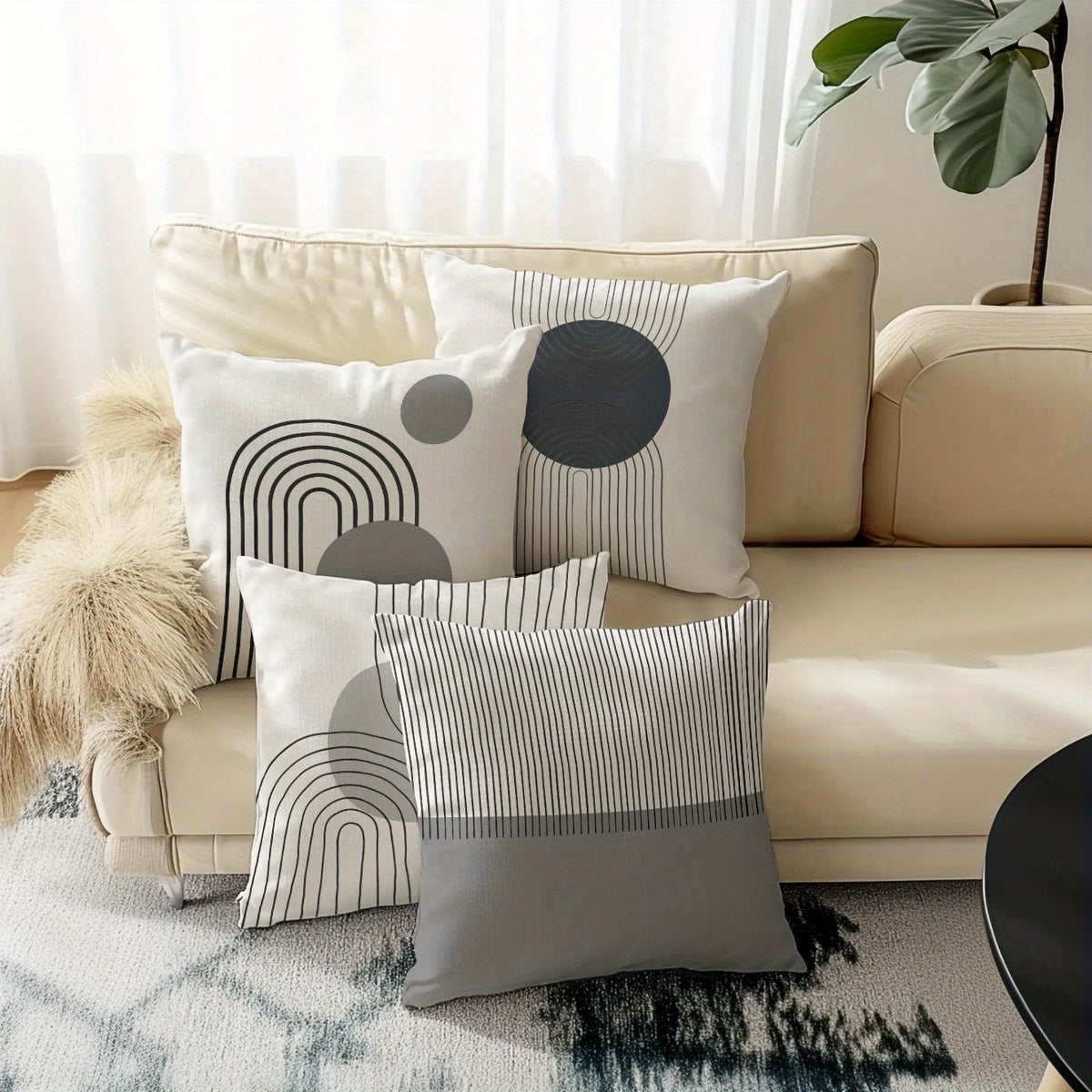4 unidades, Feito de, Apresentando um Design Geométrico Minimalista, Perfeito para Criar um Ambiente Romântico na Sua Casa. Possui Impressão de um Lado e Mede 44,96 cm por 44,96 cm, Ideal para Decorar Sofás, Salas de Estar e Quartos