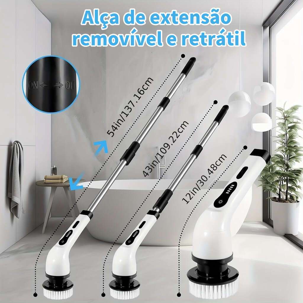 Electric Cleaner with Interchangeable Brush Heads (Soft/Hard), Extendable Length, Easily Cleans Hard-to-Reach Areas, USB-Powered — A Lightweight Electric Mop, Perfect Gift for Household Cleaning