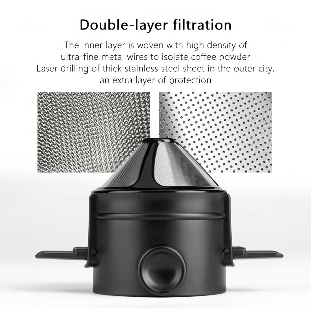 Filtro de Café Por Over Dobrável Portátil Reutilizável em Aço Inoxidável Infusor de Café e Chá Dripper Preto