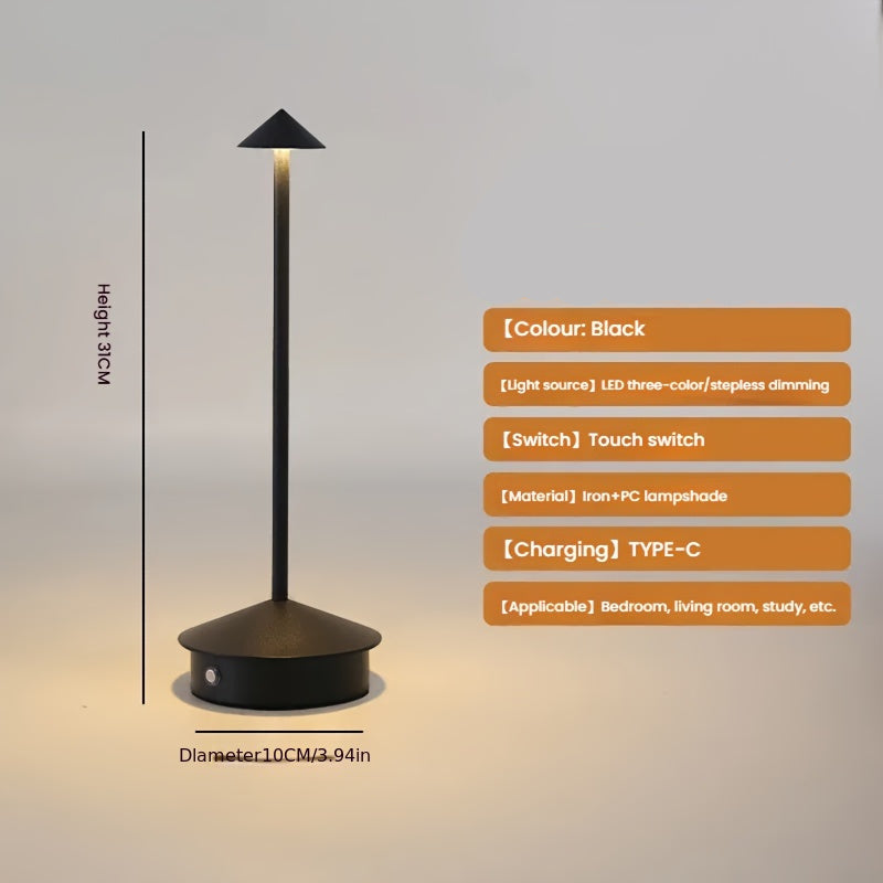 Lâmpada de Mesa Sem Fio, Escurecimento Contínuo de 3 Cores, Bateria Recarregável de 800mAh, Lâmpada de Mesa LED, Adequada para Quarto/Jantar de Casal/Escritório/Cafeteria/Restaurante/Terrace