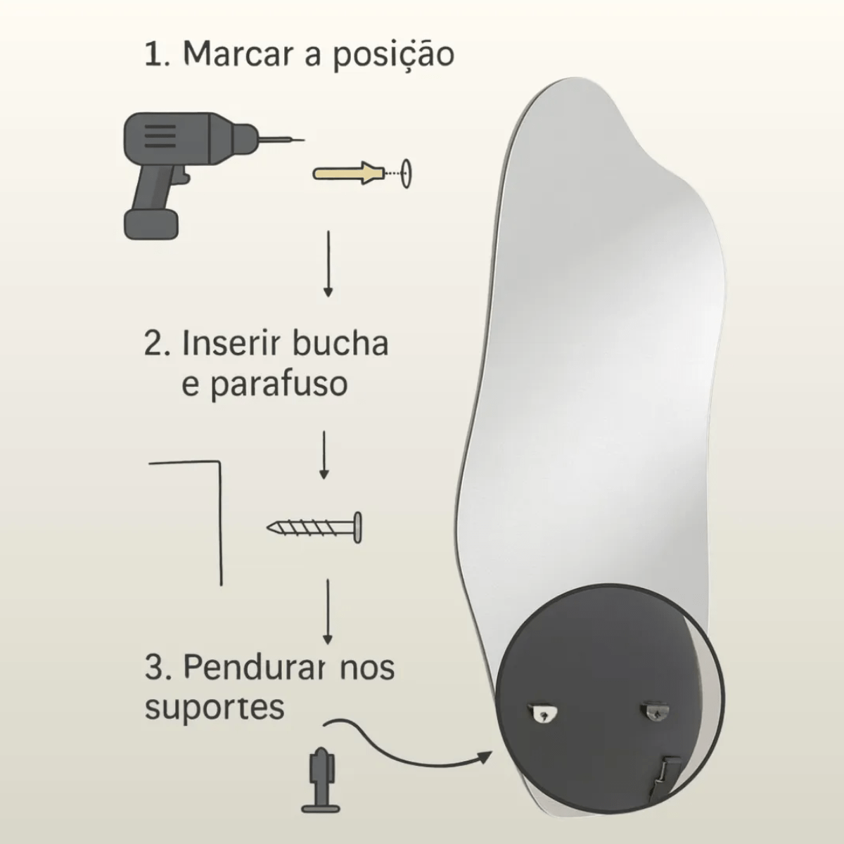 Espelho Orgânico Decorativo Moderno 70x50cm Formato Irregular Estilo Pinterest Vidro Polido de Alta Qualidade Sem Distorção para Decoração de Quarto Sala Hall e Banheiro Opções de Instalação com Suporte ou Fita Dupla Face Design Contemporâneo Luxo Resistente e Versátil Lopazzi Home Decor