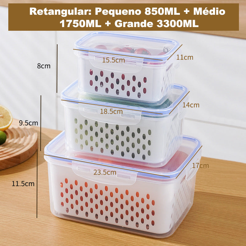 Local Delivery BR | Shipping-Set of 3 Sizes-Drainage Basket for Refrigerator (Small+Medium+Large) with Adjustable Valve - Stackable, Portable for Snacks, Food Organizer, Christmas Party.