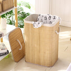 Dirty Laundry Basket 72 LITERS Bamboo Rectangular Lid Coated Quarter Bathroom Foldable