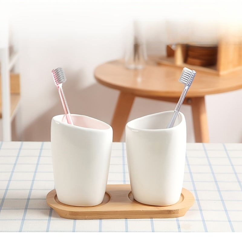 Conjunto de Banheiro Moderno em Cerâmica Branca - 5 Peças - Acessórios de Luxo Completo com Dispensador de Sabonete, Porta-Escova de Dentes, Saboneteira e Copo para Enxaguante Bucal - Resistente a Manchas, Fácil de Limpar e Durável para Banheiros de Casa e Hotel (Sem Instalação)