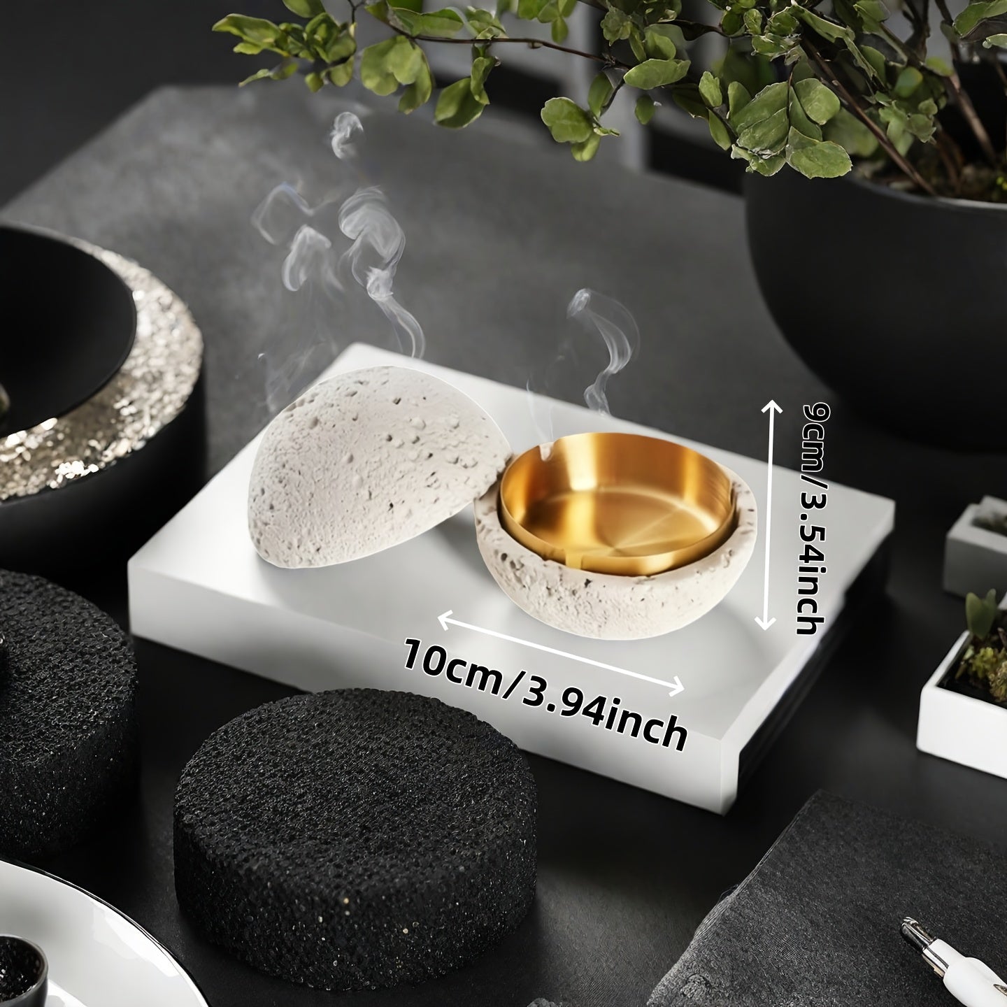 Nordic Industrial Minimalist Concrete Ashtray, Artisan-Made Natural Texture, Removable Stainless Steel Bowl & Anti-Fly Ash Lid - Easy Clean, Durable Outdoor/Indoor Decor for Living Room, Bar, Office - Ideal Father's Day, Christmas, Housewarming Gift