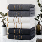 6 Peças Conjunto de Toalhas de Luxo com Design Moderno Listras Douradas, Toalhas Retangulares de Microfibra, Item Essencial para o Lar, Prático para Uso Familiar, Presente de Natal e Dia dos Namorados, Decoração e Acessórios para Banheiro, Essencial Elegante para Banho