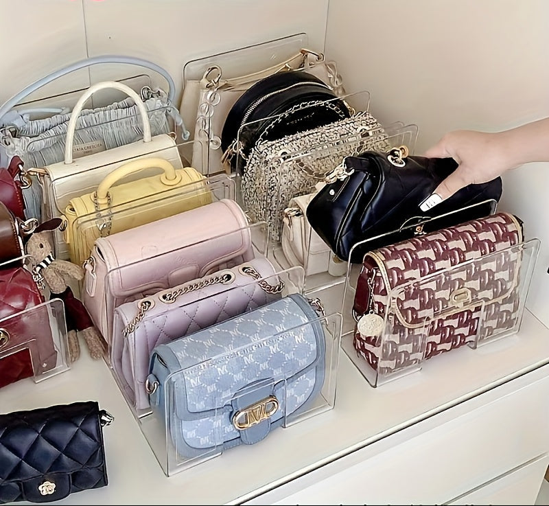 Organizador Vertical Compacto com Compartimentos Transparentes e Ganchos | Estrutura de Plástico, Ideal para Bolsas, Sapatos, Livros, Roupa - Fácil de Montar, Base Estável, Moderno - Adequado para Roupeiros, Armários, Expositores de Retalho, Prateleiras Utilitárias