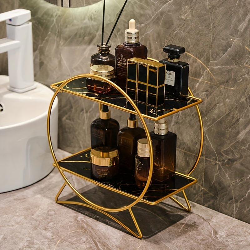 Organizador de banheiro de duas camadas DONGZHANGGUI com base elegante de orelha de gato - Prateleiras de metal elegantes para cosméticos, cuidados de pele e perfumes - Acabamento lacado, ideal para um banheiro moderno, organizadores e armazenamento de banheiro