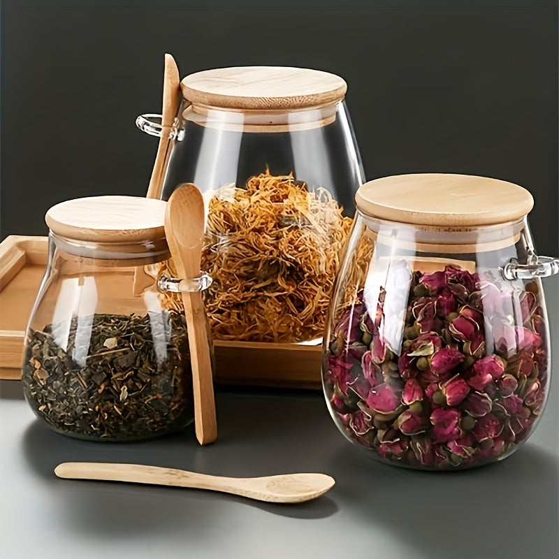 Conjunto de 2 Peças (Pote + Colher): Pote de Vidro Selado com Colher - Perfeito para Café, Açúcar, Chá, Sal e Especiarias | Organizador Ideal para Cozinha Doméstica, Restaurante e Caminhão de Comida